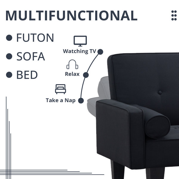 Mercury Row® Futon Couch, Fabric Futon Sofa Bed with 2 Pillows for